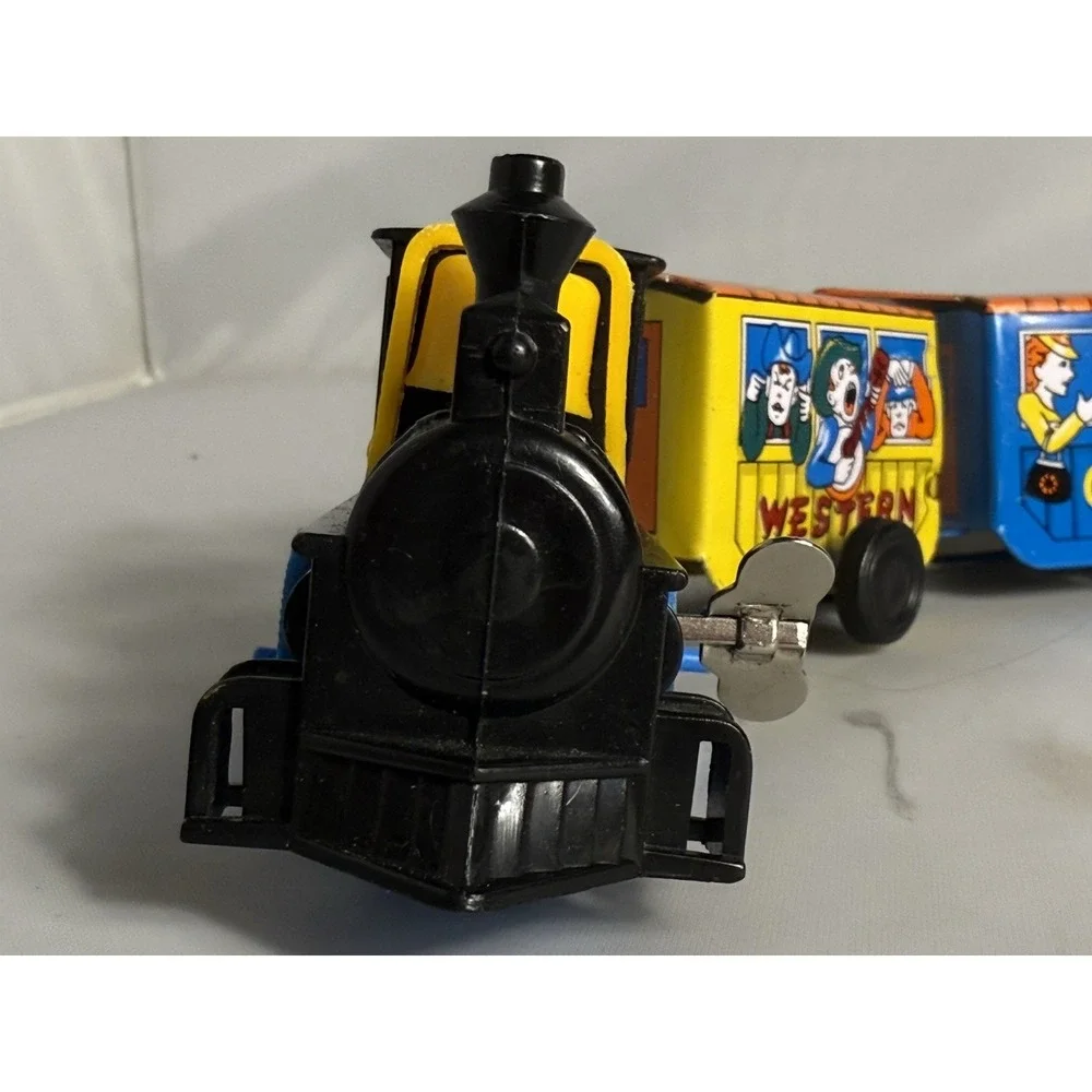 Vintage Wind Up Comic Zig Zag Western Express Tin Toy Train Working Collectible